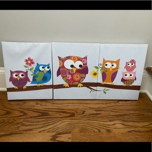 Owl Canvases set of 3